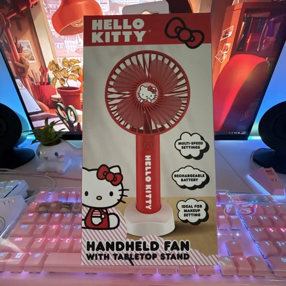 Hello Kitty Portable Fan Stand Makeup Multi Speed Rechargeable Cable 2025 Sanrio